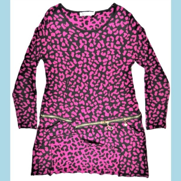 Moschino Womens Mini Dress 4 Wool Knit Fuschia/Black Wool Leopard Designer - Picture 1 of 11